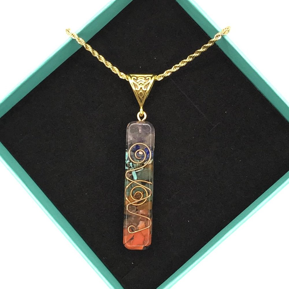 Real 18K Gold over Stainless Steel Rope Chain 2MM approx 20 in + Chakra Pendant
